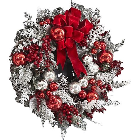 Guirlande De Noël Artificielle - 40 Cm - Branches Flocées Et Baies Rouges - Pour Porte Intérieure Ou Extérieure - 1 Pièce (1/5)
