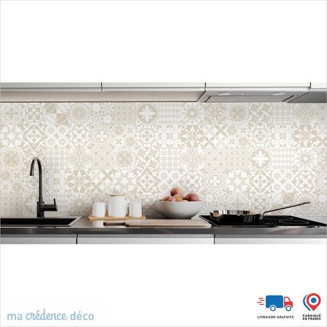 Crédence : Carreaux ciment gris 1 - Couleur Blanc perle - Alu composite - 60 - 120 (1/3)
