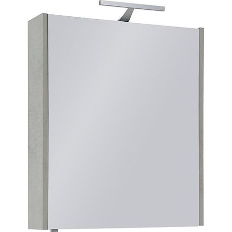 Armoire à glace avec éclairage chêne gris décor pierre 1 porte 600x750x188mm (1/3)
