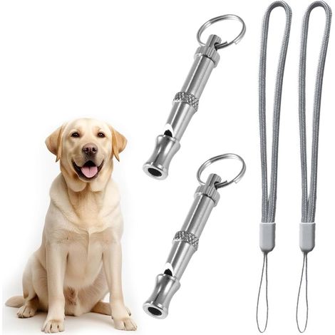 2 Pcs Sifflet pour Chien avec lanière, Sifflet pour Compagnie en Acier Inoxydable à fréquence réglable, Sifflet à ultrasons pour l'entraînement et Le contrôle des aboiements (1/5)