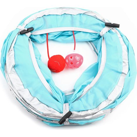 Jouet de jeu tunnel froissé pour chat pliable de 120 cm avec balle et trou chaton bleu (1/5)
