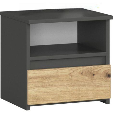 Table de chevet LINA anthracite 1 tiroir bois 40x35x40 cm (1/5)