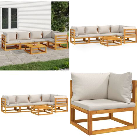 Set Salotto Giardino 6pz Cuscini Grigio Chiaro Legno Massello - Cuscini da giardino - Tavolo da giardino