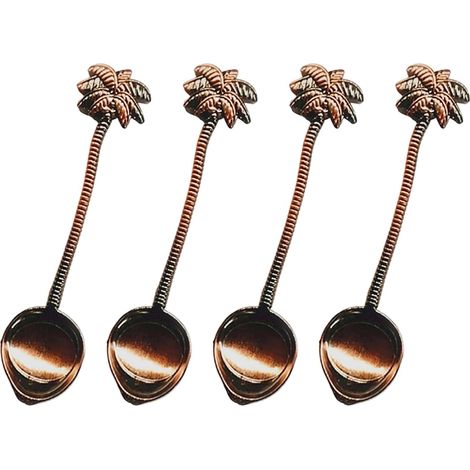 4 cuillères à café en métal motif feuille, ustensiles de dessert pour fêtes, usage domestique, lot de 4 pièces (1/5)