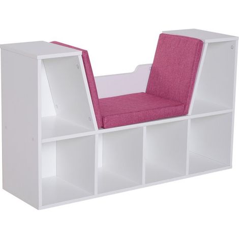 Banc bibliothèque blanc ZOLA siège rose (1/5)