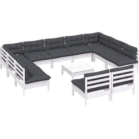 vidaXL Set Divani da Giardino 12 pz con Cuscini Bianchi Legno di Pino (1/4)