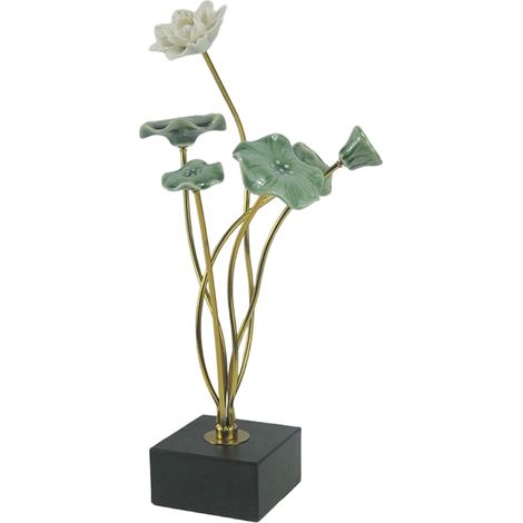 Ornement Hibiscus Et Lotus - Décoration Moderne Pour étagère Et Meuble Tv - Résine De Haute Qualité - 1 Pièce (1/5)