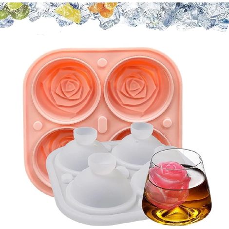Cubitera de silicona con tapa, permite hacer 4 cubitos de hielo en forma de rosa, es inodora, apta para alimentos y adecuada para bebidas frías, cócteles y zumos de frutas (verde). (1/3)