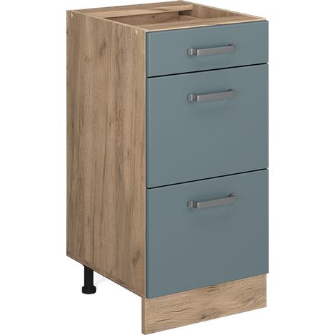 Küchenschrank  R-Line, Blau-Grau, 40 cm mit Schubladen, ohne Arbeitsplatte, Vicco