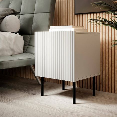 Set di 2 comodini Livraga, Comò basso con anta battente e vano interno, Finitura effetto cannettato, 45x40 h51 cm, Bianco (1/5)