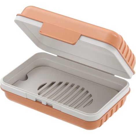 Porte-savon - Boîte à savon - Porte-savons avec couvercle - Porte-savon de douche - Boîte à savon de voyage - En polypropylène (PP) - 12 cm x 7,6 cm x 5 cm - Orange (1/5)