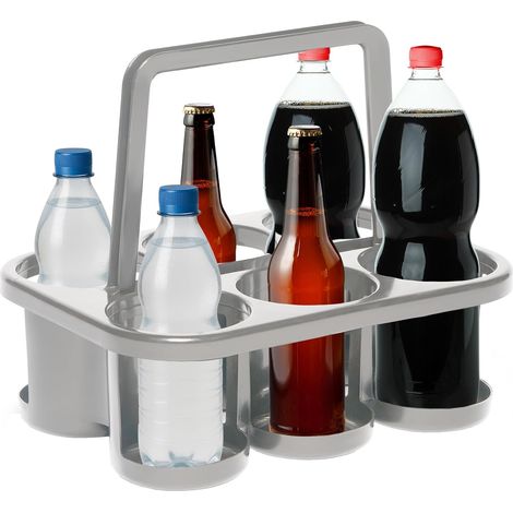 Porte-bouteilles Novaliv 6 bouteilles - Maintien stable - Panier à boissons en plastique, empilable, 32 x 23 x 28 cm, argent - Idéal pour la cuisine