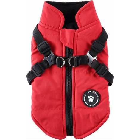 Manteau imperméable pour chien avec harnais – Gilet épais pour chaleur – Taille S pour petits et moyens chiens – Fermeture à glissière (1/5)