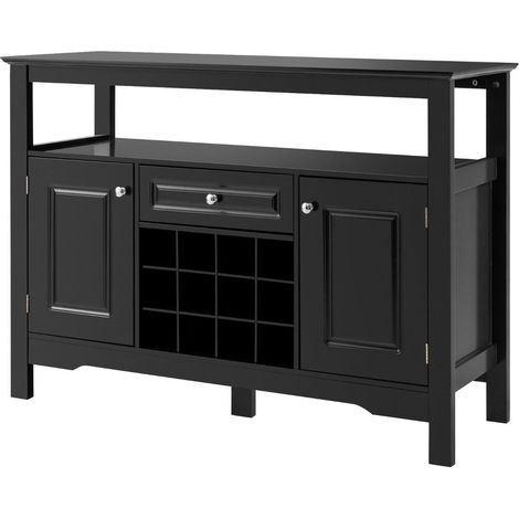 Aparador de cocina de 117 x 40,5 x 82,5 cm con práctico espacio de almacenamiento y moderno botellero en MDF negro 200019671