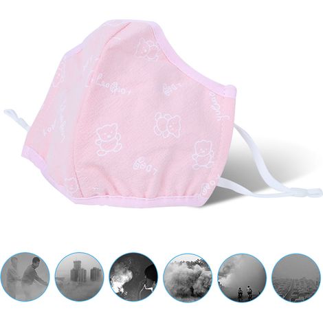 Masque quotidien pour enfants en coton respirant anti-poussière, anti-smog, lavable, imprimé rose (1/5)