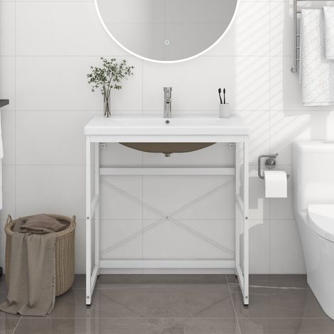 Badezimmer-Waschtischgestell mit Waschbecken Weiß Eisen (1/5)