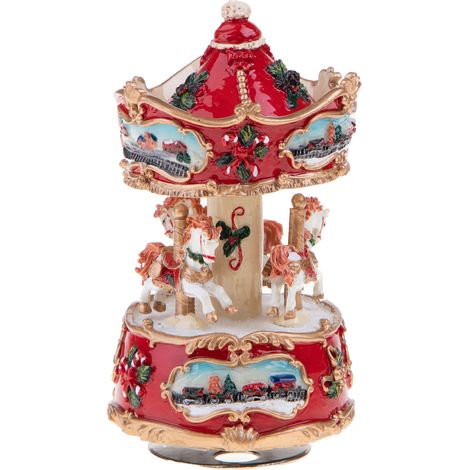Statuetta giostra con carillon in resina H13,50 cm per decorazioni natalizie
