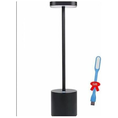Lampe à poser- Lampe de table sans fil LED rechargeable USB moderne - Avec 2 modes - En aluminium - Intensité variable - Pour restaurant, chambre à coucher, table de chevet, noir,E- (1/5)