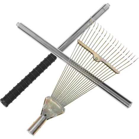 Metal Garden Rake with Long Handle and Extendable Head, Teeth for Gathering Debris, Cleaner for Lawns and Outdoor Spaces (1/5)