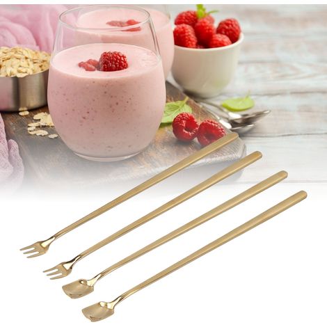 4-teiliges Set bestehend aus Rührlöffeln aus Edelstahl 304 mit langen Griffen und quadratischen Köpfen, vergoldeten Mini-Eislöffeln für die Eisbar, Cocktaillöffeln und -gabeln. (1/5)