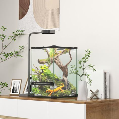 Terrarium en verre pour reptiles vivarium 12 L avec couvercle en treillis métallique 20 x x 30 cm - noir