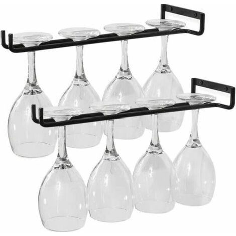 Porte Verre à Vin, 2 PCS Porte Verres à Pied Support de Verre avec Vis, Suspendu Support de Verre à Vin en Métal Durable Convient Pour 4 Verres pour Cuisine, Bar, Restaurant, Noir (1/5)