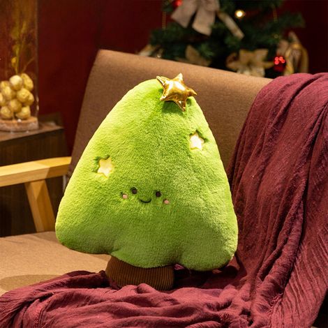 Coussin Forme Arbre De Noël - 40 cm - Velours Flock Rouge - Décoration Festive Intérieure - Coussin Décoratif Avec Compartiment De Rangement - 1 Pièce (1/5)