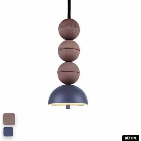 Lampe de suspension en béton - BOSFOR CONCRETE LILAS - INDIGO 3 BALLES LED 14W (1/2)