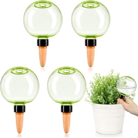 Boule Arrosage Plante - Lot de 4 - Céramique et Plastique - Réservoir 500 ml - Jardin et Intérieur - Vert (1/5)