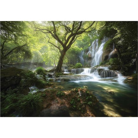 Papier peint mural cascade forêt nature intissé grand format design intérieur salon chambre pas cher 150x105 cm (1/5)