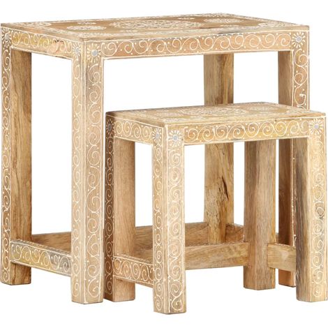 2-tlg. Handbemaltes Beistelltisch-Set Massivholz Mango vidaXL (1/5)