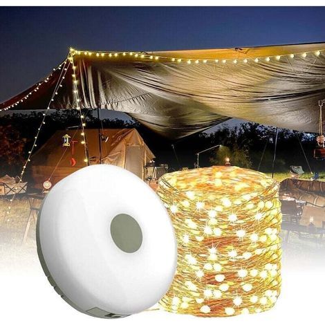 Lampe de Camping Rechargeable USB Lampe de tente exterieure Guirlande LED 2 en 1 Lampe de poche avec crochet magnetique Pour decoration de cour de camping 10 m Lumiere Chaude (1/5)