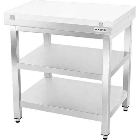 Table de travail en inox 800x600 mm avec plaque de découpe blanche et 2 étagères PREMIUM - GOLDINOX (1/4)