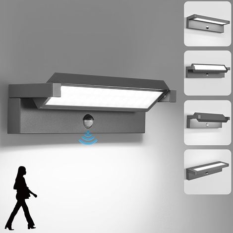 Applique Murale Extérieur/intérieur avec Détecteur de Mouvement,36W Moderne Éclairage Lampe avec Led Panneau Rotatif Imperméable IP65 6500K Blanc Froid,Luminaire Murale pour Entrée Jardin (1/5)