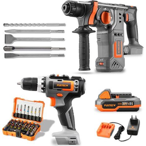 Pack outils 20V sans fil - FUXTEC - visseuse sans fil et marteau perforateur, avec batteries et accessoires (1/5)