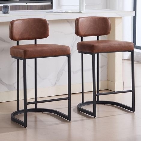 Barhocker 2er Set mit Rückenlehne, Kunstleder Braun, 66 cm Sitzhöhe (1/5)