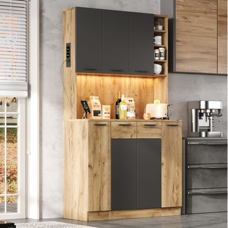 Credenza alta da cucina con LED e presa, MDF, 100 x 40 x 180 cm (1/5)