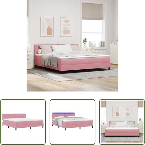 LED Beleuchtung - LED Boxspringbett mit Matratze mit LED Rosa 180 x 200 cm Samt (1/5)