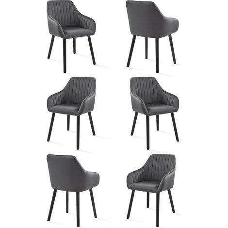 Goeurvant Sillas de comedor minimalistas con soporte lumbar cómodo, reposabrazos ergonómicos y patas de madera resistentes - Juego de 6 – Gris oscuro