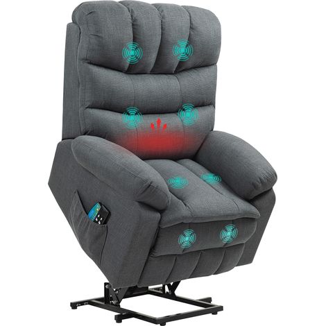 Sillón elevador, sillón reclinable eléctrico con función de masaje, sillón tapizado con función de elevación, metal, tela, gris. (1/5)