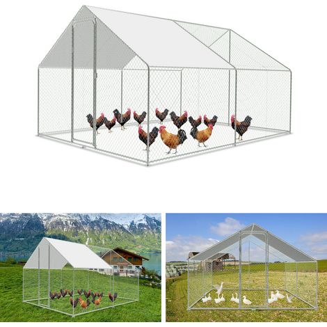 Hengda Recinto per pollaio Recinto per esterno Acciaio zincato con rete metallica e tettoia Gabbia per animali Pollaio per conigli 3 x 3 x 2 m 9 m² (1/5)