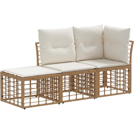 Maison Exclusive - Set di divani da esterno con cuscino 3 pcs Naturale Poliestere