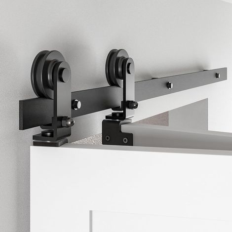 TSMST Kit De Rails Pour Porte Coulissante Pliante De 48 Pouces, Roulettes Noires MontéEs Sur Le CôTé, Porte Non Incluse [Convient Aux Portes Pliantes Doubles De 22 Pouces]