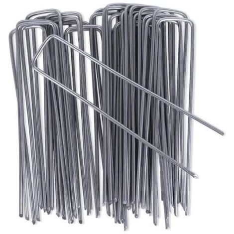50pcs Piquets de Fixation en Acier Galvanisé, Agrafes de Fixation de Jardin, pour Toile de Paillage, Le Treillis Métallique et Les F (1/4)