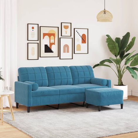 Canapé-Sofa à 3 places avec repose-pieds Bleu 180 cm Velours 334354 (1/5)