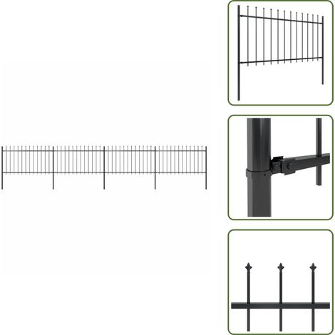 Gartenzaun mit Speerspitzen Stahl 6,8 x 1 m Schwarz - Gartenzaun - Stahlezaunt - Metallzaun - Zaun Schwarz - Dekorative Zaunspeerspitzen