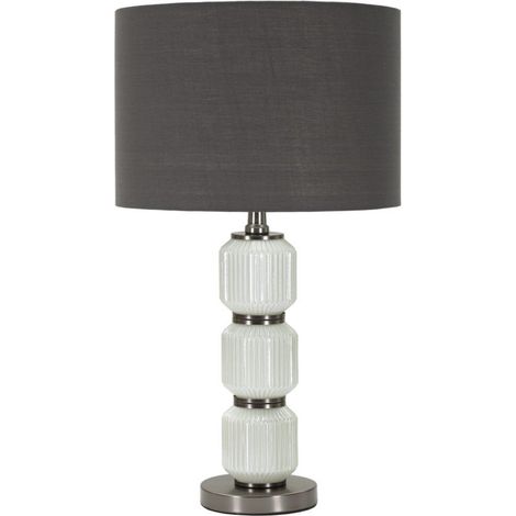 Lampada da tavolo Bright Three in vetro bianco e grigio con paralume in tessuto — Ø 32,5 cm