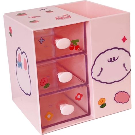 Range papier plastique motif cartoon mignon style ins bac à stylos autocollants fournitures bureau organiseur bureau chambre étudiante rose (1/5)