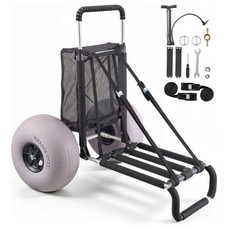 VEVOR Carrito de Playa con Ruedas Sólidas de PE Grandes para Arena, Plataforma de Carga de 760 x 390 mm, Carro de Arena Plegable, Carro Resistente para pícnica, Camp, Pesca, Playa, Jardinería (1/5)