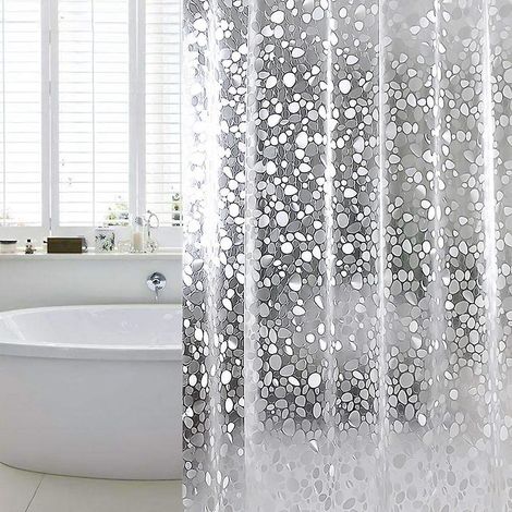 Duschvorhang mit Haken, PVC, wasserdicht, schimmelresistent, antibakteriell, 3D, weiß, halbtransparent